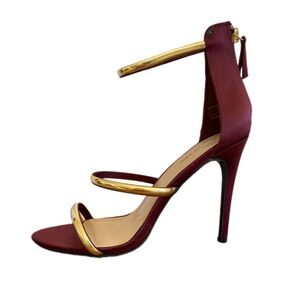 Bebe Berdine Ankle Strap Stiletto Heels Burgundy Satin